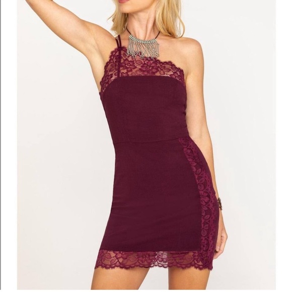Free People Dresses & Skirts - NWT Free People Mini Slip Dress with Lace Trim Premonitions Bodycon Plum XS